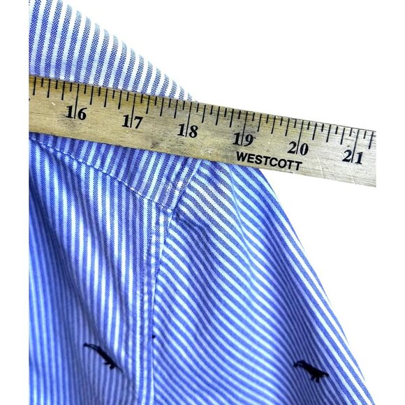 J Crew  Short Sleeve Blue‎ Striped Whale Embroidered Button Down Shirt Size Med - Picture 14 of 14